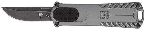 Picture of CobraTec Knives CALI952GRYDNS California 952 *CA Compliant 1.75" OTF Drop Point Plain Black Stonewashed D2 Steel Blade, 3" Gray Anodized Aluminum Handle CALI952GRYDNS CAKU952GRYDNS
