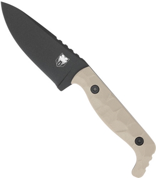 Picture of CobraTec Knives KingPin EDC 4" Fixed Drop Point Plain Black Powder Coated D2 Steel Blade, 4" Tan Textured G10 Scales Handle CTKPTAN