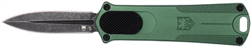 Picture of CobraTec Knives 952 1.75" OTF Dagger Plain Stonewashed D2 Steel Blade, 3" OD Green Anodized Aluminum Handle 952ODGDAGNS