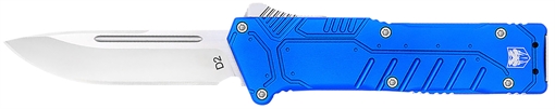 Picture of CobraTec Knives Special Forces 3.25" OTF Drop Point Plain Satin D2 Steel Blade, 4.75" Blue Textured Anodized Aluminum Handle BLUSFDNS