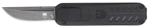 Picture of CobraTec Knives California 928SB 1.75" OTF Drop Point Plain Stonewashed D2 Steel Blade/ Black Anodized Aluminum Handle Includes Pocket Clip/Pouch CALI928SBBLKDNS