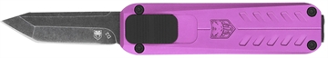 Picture of CobraTec Knives California 929TB 1.75" OTF Tanto Plain Stonewashed D2 Steel Blade/ Purple Anodized Aluminum Handle Includes Pocket Clip/Pouch CALI929TBPURTNS
