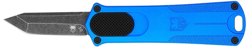 Picture of CobraTec Knives California 952 *CA Compliant 1.75" OTF Tanto Plain Black Stonewashed D2 Steel Blade, 3" Blue Anodized Aluminum Handle CALI952BLUTNS