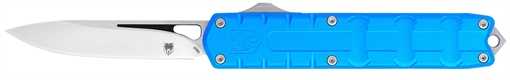 Picture of CobraTec Knives Enforcer 3.25" OTF Drop Point Plain M390 Steel Blade/Blue Aluminum Handle CTEBLUM390DNS