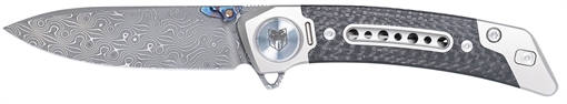 Picture of CobraTec Knives Emperor 3" Folding Drop Point Plain Damascus VG-10 SS Blade, 4.25" Carbon Fiber/SS Titanium Handle CTEMPDAMDNS