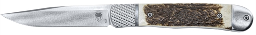 Picture of CobraTec Knives Trapper Hidden Release 3.12" Flip Open Drop Point Plain Satin D2 Steel Blade, 4.25" Stag Scales Handle CTTHRSTG