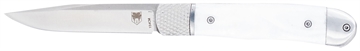 Picture of CobraTec Knives Trapper Small 3.13" Folding Plain 154CM SS Blade, 4.25" White Abalone Scales Handle CTTHRWTABA154CM