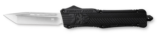 Picture of CobraTec Knives CTK-1 Large 3.25" OTF Tanto Plain D2 Steel Blade/Black Aluminum Handle Features Glass Breaker Includes Pocket Clip LBCTK1LTNS