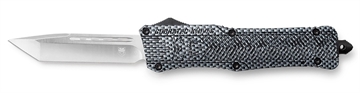 Picture of CobraTec Knives CTK-1 Large 3.75" OTF Tanto Plain D2 Steel Blade/Carbon Fiber Aluminum Handle Features Glass Breaker Includes Pocket Clip LCFCTK1LTNS