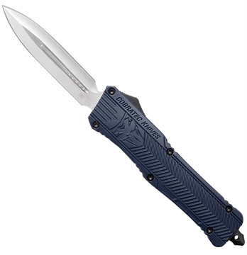 Picture of CobraTec Knives CTK-1 Large 3.75" OTF Dagger Plain D2 Steel Blade/NYPD Blue Aluminum Handle Features Glass Breaker Includes Pocket Clip LNYCTK1DAGNS