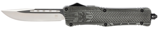 Picture of CobraTec Knives CTK-1 Large 3.75" OTF Drop Point Plain D2 Steel Blade/ Stonewashed Aluminum Handle Features Glass Breaker Includes Pocket Clip LSWCTK1LDNS