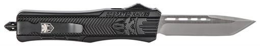 Picture of CobraTec Knives CTK-1 Medium 3" OTF Tanto Plain D2 Steel Blade/Black Aluminum Handle Features Glass Breaker Includes Pocket Clip MBSTK1MTNS