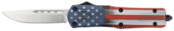 Picture of CobraTec Knives FS-3 American Flag Medium 3" OTF Drop Point Plain Satin D2 Steel Blade, 5" US Flag Aluminum Cerakoted Handle MCUSAFS3DNS