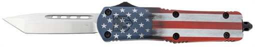 Picture of CobraTec Knives FS-3 American Flag Medium 3" OTF Tanto Plain Satin D2 Steel Blade, 5" US Flag Aluminum Cerakoted Handle MCUSAFS3TNS