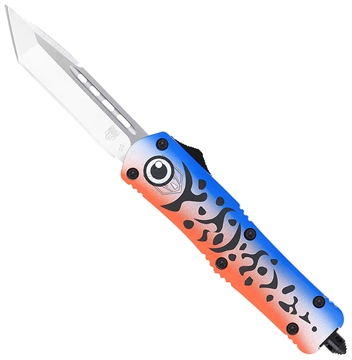 Picture of CobraTec Knives FS-3 Fishing Lure Medium 3" OTF Tanto Plain Satin D2 Steel Blade, 4.50" Blue Fishing Lure Aluminum Cerakoted Handle MFLBLUFS3TNS