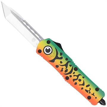 Picture of CobraTec Knives FS-3 Fishing Lure Medium 3" OTF Tanto Plain Satin D2 Steel Blade, 4.50" Green Fishing Lure Aluminum Cerakoted Handle MFLGNFS3TNS