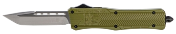 Picture of CobraTec Knives CTK-1 Medium 3" OTF Tanto Plain D2 Steel Blade/OD Green Aluminum Handle Features Glass Breaker Includes Pocket Clip MODCTK1MTNS
