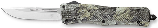 Picture of CobraTec Knives CTK-1 American Flag Medium 3" OTF Drop Point Plain D2 Steel Blade, 5" Woodland Camo Aluminum Alloy Handle MWDCTK1MDNS