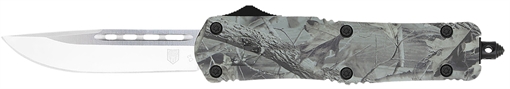 Picture of CobraTec Knives FS-3 Medium 3" OTF Drop Point Plain D2 Steel Blade, 4.50" Woodland Camo Aluminum Alloy Handle MWDFS3DNS