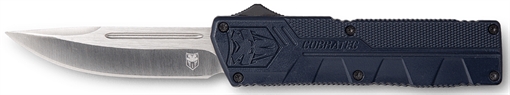Picture of CobraTec Knives Lightweight 3.25" OTF Drop Point Plain D2 Steel Blade/NYPD Blue Aluminum Handle Includes Pocket Clip NYCTLWDNS