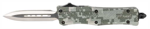 Picture of CobraTec Knives CTK-1 Small 2.75" OTF Dagger Plain D2 Steel Blade/Winter Digi Camo Aluminum Handle Features Glass Breaker Includes Pocket Clip SADCCTK1SDAGNS