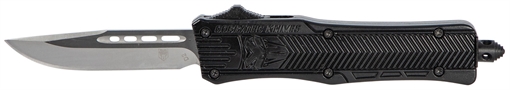 Picture of CobraTec Knives CTK-1 Small 2.75" OTF Drop Point Plain D2 Steel Blade/Black Aluminum Handle Features Glass Breaker Includes Pocket Clip SBCTK1SDNS