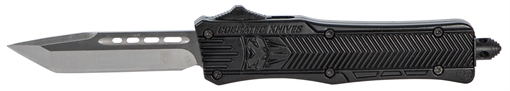 Picture of CobraTec Knives CTK-1 Small 2.75" OTF Tanto Plain Black D2 Steel Blade/Black Aluminum Handle Features Glass Breaker Includes Pocket Clip SBCTK1STNS