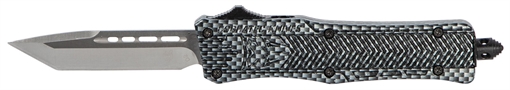 Picture of CobraTec Knives CTK-1 Small 2.75" OTF Tanto Plain D2 Steel Blade/Carbon Fiber Aluminum Handle Features Glass Breaker Includes Pocket Clip SCFCTK1STNS