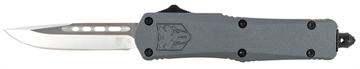 Picture of CobraTec Knives FS-3 Small 2.75" OTF Plain D2 Steel Blade/Gray Aluminum Handle Features Glass Breaker Includes Pocket Clip SGYFS3DNS
