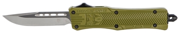 Picture of CobraTec Knives CTK-1 Small 2.75" OTF Drop Point Plain D2 Steel Blade/OD Green Aluminum Handle Features Glass Breaker Includes Pocket Clip SODCTK1SDNS