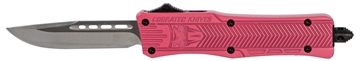 Picture of CobraTec Knives CTK-1 Small 2.75" OTF Drop Point Plain D2 Steel Blade/Pink Aluminum Handle Features Glass Breaker Includes Pocket Clip SPKCTK1SDNS