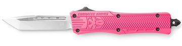 Picture of CobraTec Knives CTK-1 Small 2.75" OTF Tanto Plain D2 Steel Blade/Pink Aluminum Handle Features Glass Breaker Includes Pocket Clip SPKCTK1STNS