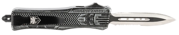 Picture of CobraTec Knives CTK-1 Small 2.75" OTF Dagger Part Serrated D2 Steel Blade/ Stonewashed Aluminum Handle Features Glass Breaker Includes Pocket Clip SSWCTK1SDAG1SS