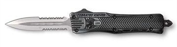 Picture of CobraTec Knives CTK-1 2.75" OTF Part Serrated D2 Steel Blade/Stonewashed Aluminum Handle Features Glass Breaker Includes Pocket Clip SSWCTK1SDAG2SS