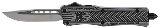 Picture of CobraTec Knives CTK-1 Small 2.75" OTF Drop Point Plain D2 Steel Blade/Black Stonewashed Aluminum Handle Features Glass Breaker Includes Pocket Clip SSWCTK1SDNS