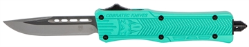 Picture of CobraTec Knives CTK-1 Small 2.75" OTF Drop Point Plain D2 Steel Blade/Tiffany Blue Aluminum Handle Features Glass Breaker Includes Pocket Clip STFCTK1SDNS