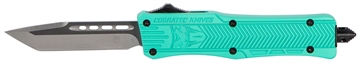 Picture of CobraTec Knives CTK-1 Small 2.75" OTF Tanto Plain D2 Steel Blade/Tiffany Blue Aluminum Handle Features Glass Breaker Includes Pocket Clip STFCTK1STNS
