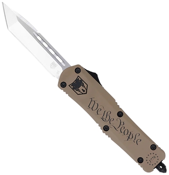 Picture of CobraTec Knives FS-3 We The People Small 2.75" OTF Tanto Plain Aluminum Cerakoted D2 Steel Blade, Tan "We The People" Aluminum Handle SWTPFS3TNS