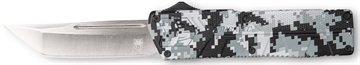 Picture of CobraTec Knives WDCCTLETNS Lightweight 3.25" OTF Tanto Plain D2 Steel Blade/Winter Digi Camo Aluminum Handle Includes Pocket Clip WDCCTLWTNS
