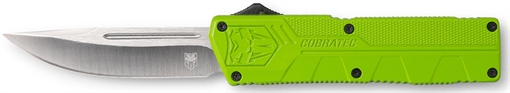 Picture of CobraTec Knives Lightweight 3.25" OTF Drop Point Plain D2 Steel Blade/Zombie Green Aluminum Handle Includes Pocket Clip ZBGCTLWDNS