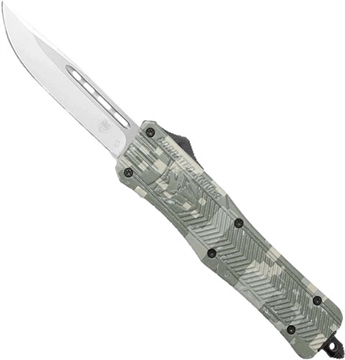 Picture of CobraTec Knives CTK-1 Medium 3" OTF Drop Point Plain D2 Steel Blade/Army DigiCamo Aluminum Handle Features Glass Breaker Includes Pocket Clip MADCCTK1MDNS