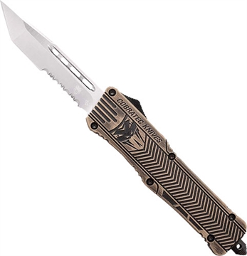 Picture of COBRATEC MEDIUM CTK1 OTF DESERT SAND 3" TANTO SERRATED MDSDCTK1MTS
