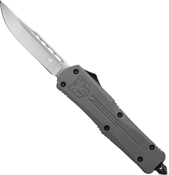 Picture of CobraTec Knives FS-3 Medium 3" OTF Drop Point Plain D2 Steel Blade, 4.50" Gray Aluminum Alloy Handle MGYFS3DNS