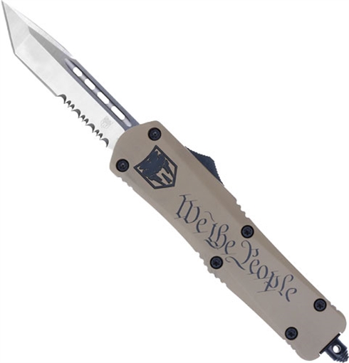 Picture of COBRATEC MEDIUM FS3 OTF WE THE PEOPLE 3" TANTO SERRATED MWTPFS3TS
