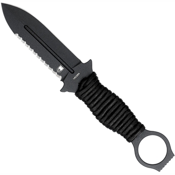 Picture of CobraTec CobraTec Ringed Claymore 1 Side Serrated Dagger Fixed Blade Black CTRCLMDAG1SSBLK 753389273991