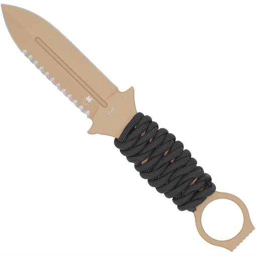 Picture of CobraTec CobraTec Ringed Claymore 1 Side Serrated Dagger Fixed Blade Coyote CTRCLMDAG1SSCYT 753389274011