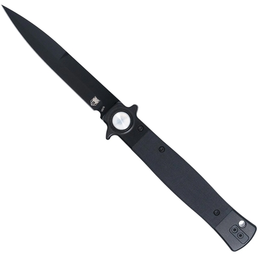 Picture of CobraTec CobraTec Stiletto Button Lock G10 Knife Folding Blade Black/Black CTSTLBLG1OBLKBLK
