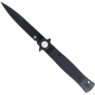 Picture of CobraTec CobraTec Stiletto Button Lock G10 Knife Folding Blade Black/Black CTSTLBLG1OBLKBLK