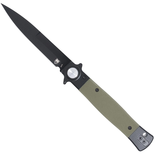 Picture of CobraTec CobraTec Stiletto Button Lock G10 Knife Folding Blade OD Green/Black CTSTLBLG10ODGBLK 753389273724