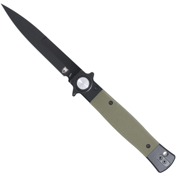 Picture of CobraTec CobraTec Stiletto Button Lock G10 Knife Folding Blade OD Green/Black CTSTLBLG10ODGBLK 753389273724